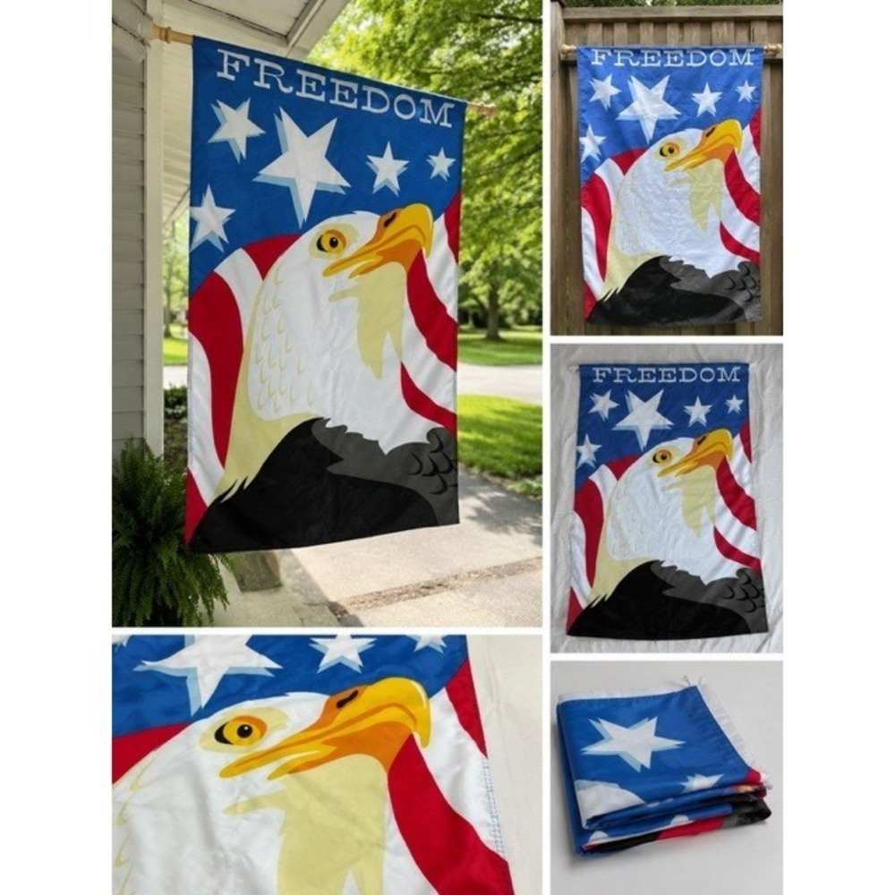 Patriotic Freedom Bald Eagle American Flag Vertical Flag Banner 28x41 Inch